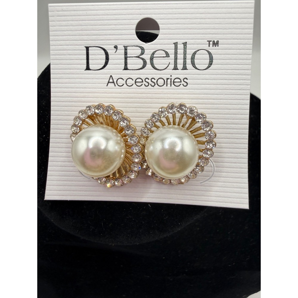 D'Bello Faux Pearl Rhinestone Sunburst Gold Tone Stud Earrings NWT